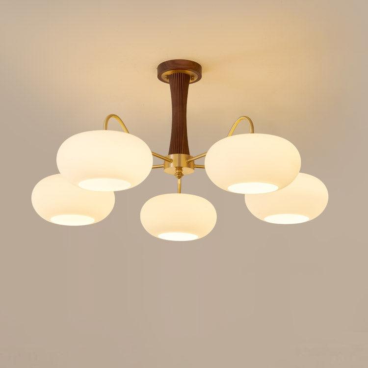 Brass Wooden Persimmon Chandelier | Intricate Glass Design & LED Compatible for Living Room, Hallway, or Bedroom