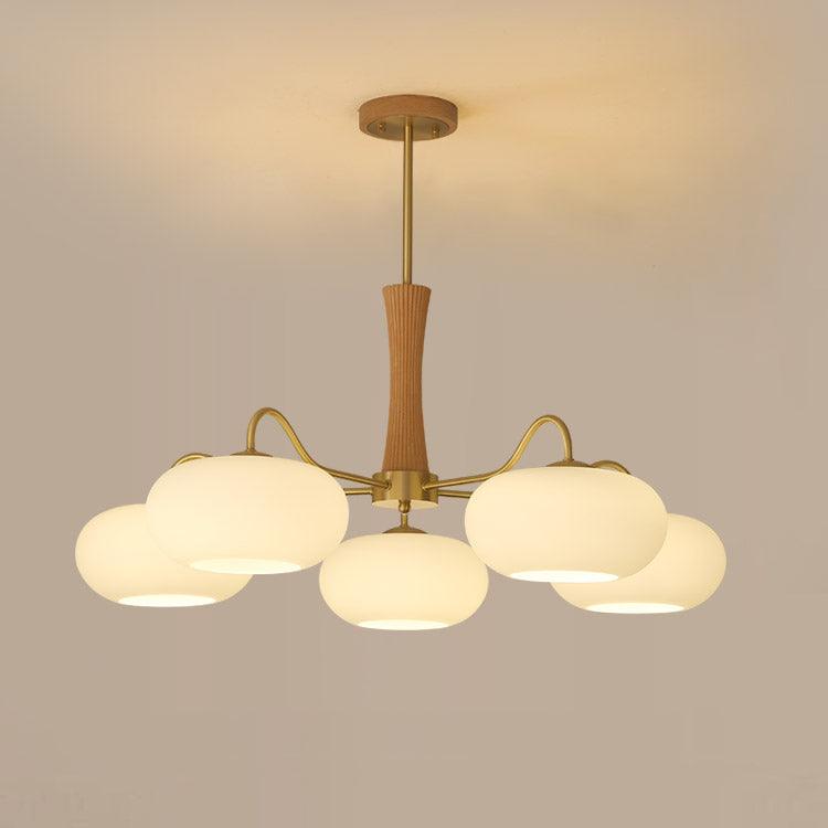 Brass Wooden Persimmon Chandelier | Intricate Glass Design & LED Compatible for Living Room, Hallway, or Bedroom