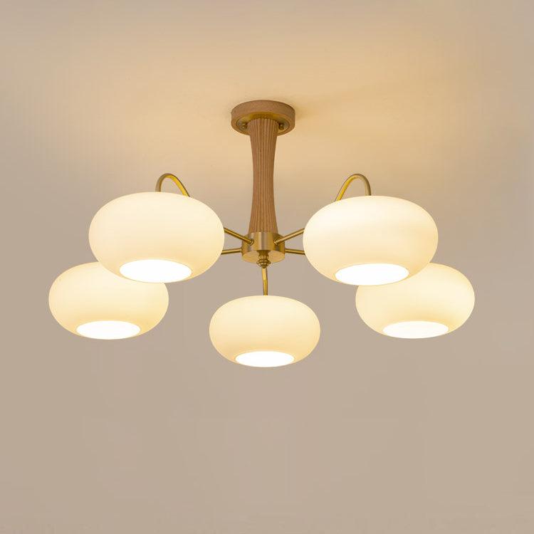 Brass Wooden Persimmon Chandelier | Intricate Glass Design & LED Compatible for Living Room, Hallway, or Bedroom