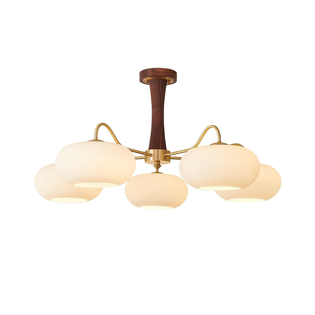 Brass Wooden Persimmon Chandelier | Intricate Glass Design & LED Compatible for Living Room, Hallway, or Bedroom