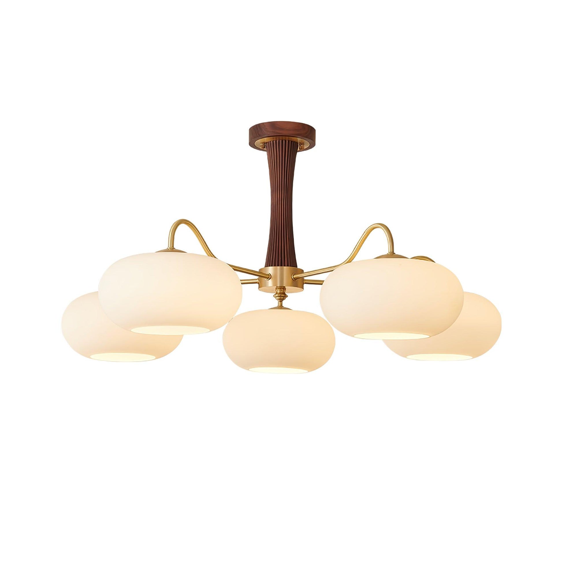 Brass Wooden Persimmon Chandelier | Intricate Glass Design & LED Compatible for Living Room, Hallway, or Bedroom