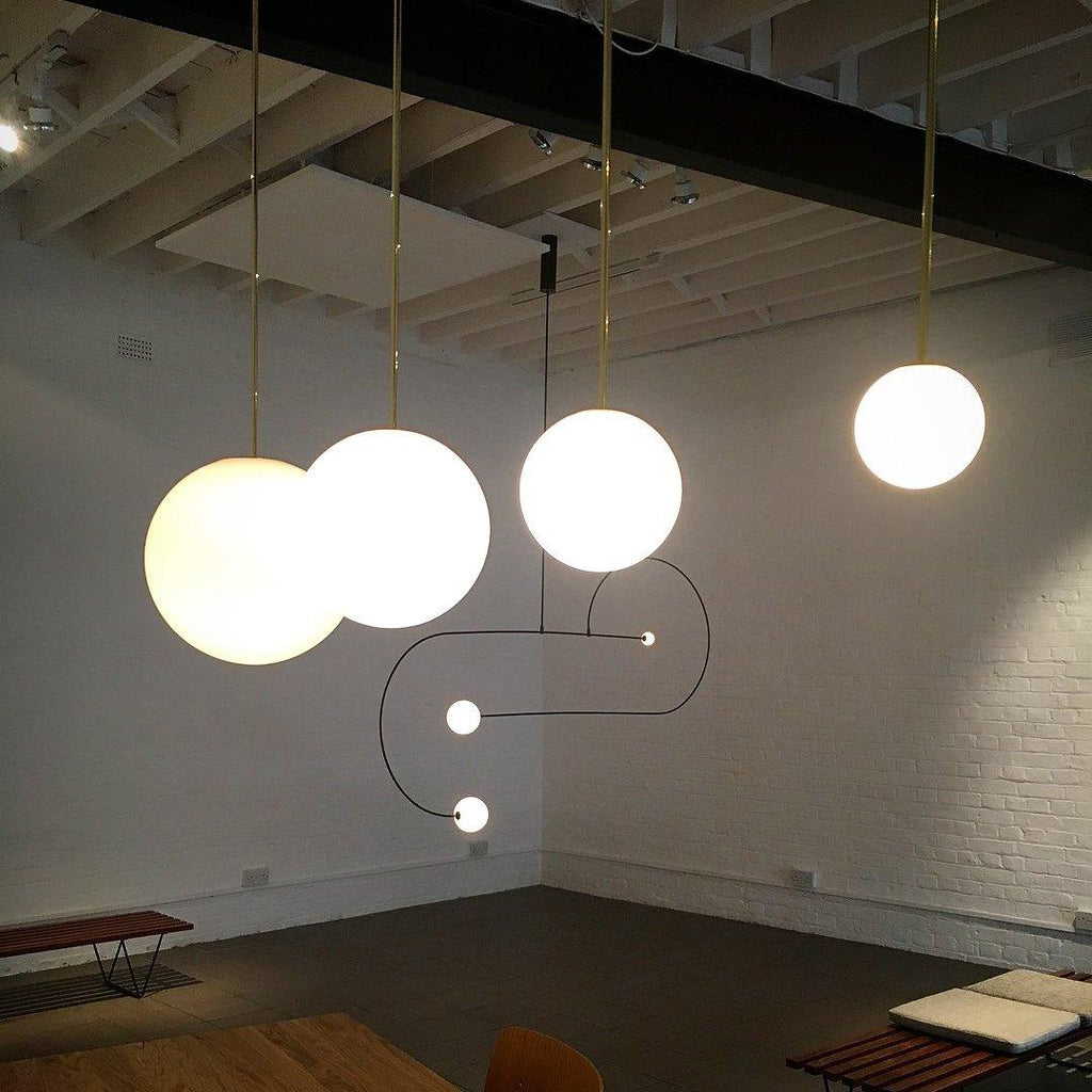 Brass Pendant Lamp | Mouth-Blown Opal Glass, Adjustable Height & Ideal for Modern Indoor Spaces
