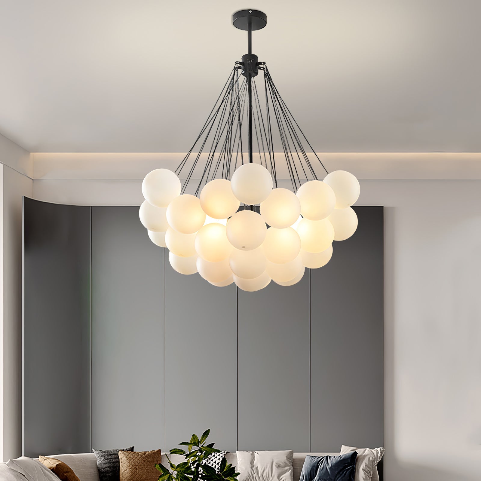 LED Bubble Chandelier Light Fixture - Modern Round Pendant for Dining Room & Living Room Decor