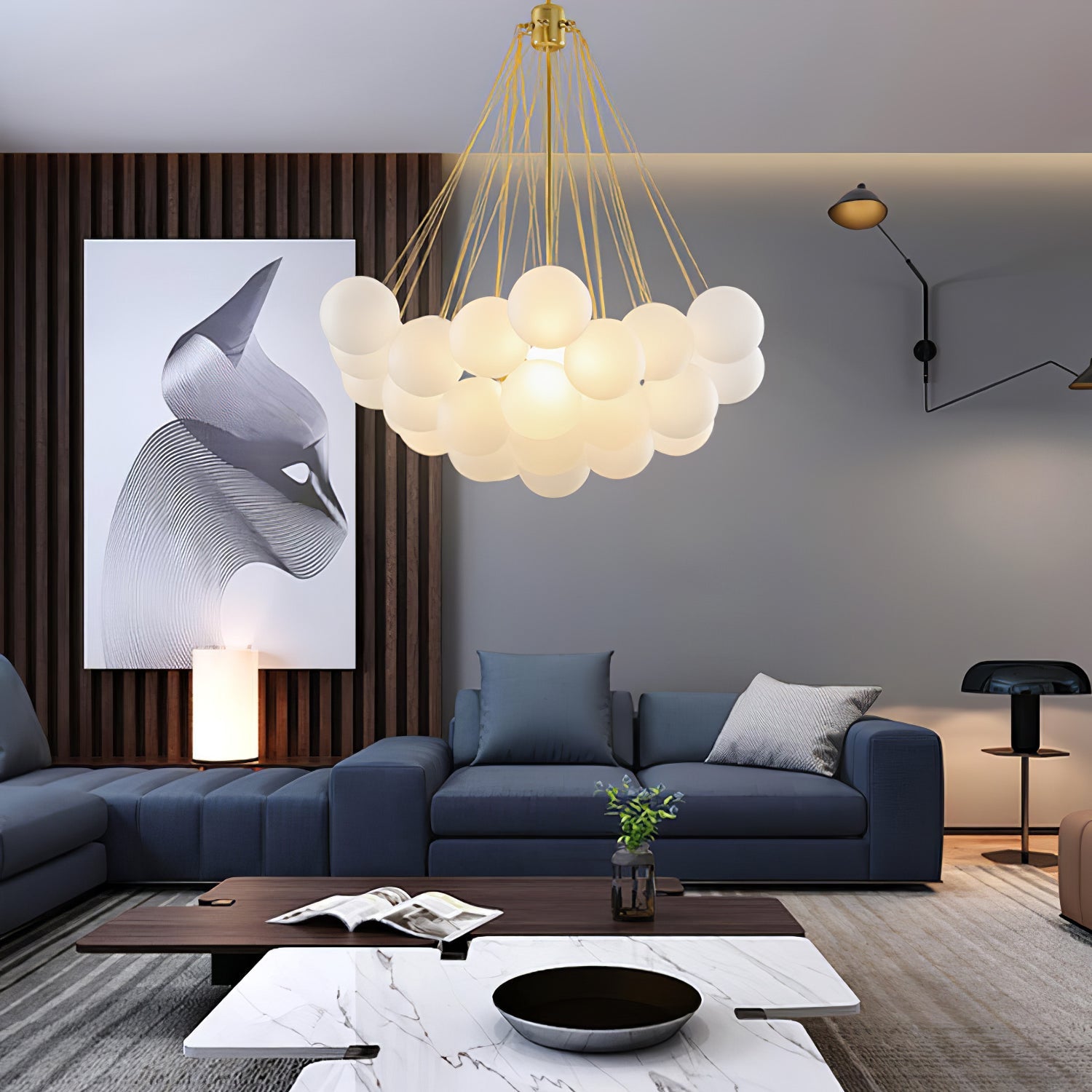 LED Bubble Chandelier Light Fixture - Modern Round Pendant for Dining Room & Living Room Decor