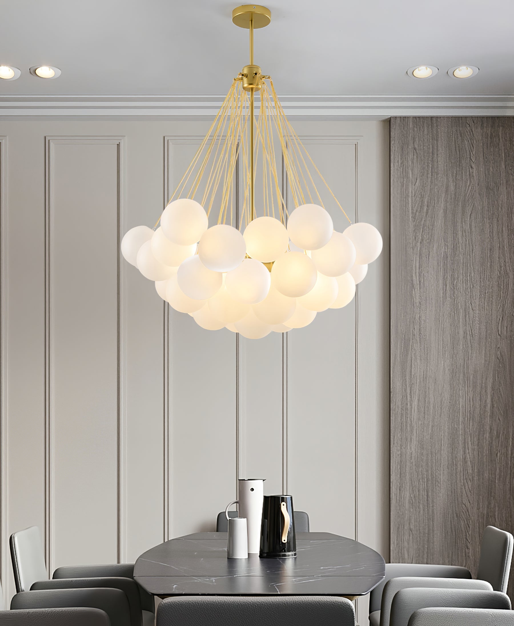 LED Bubble Chandelier Light Fixture - Modern Round Pendant for Dining Room & Living Room Decor