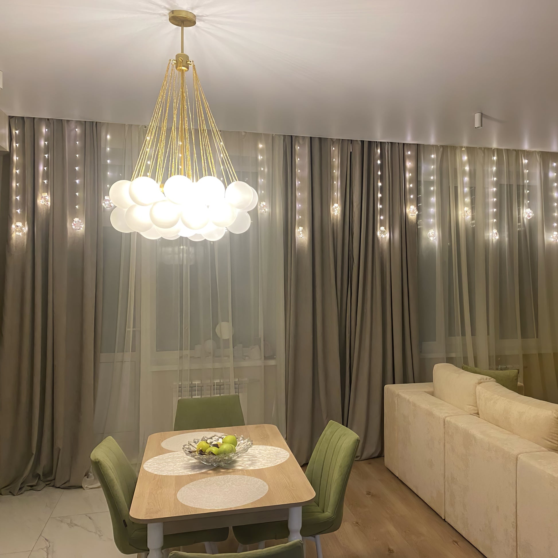 LED Bubble Chandelier Light Fixture - Modern Round Pendant for Dining Room & Living Room Decor