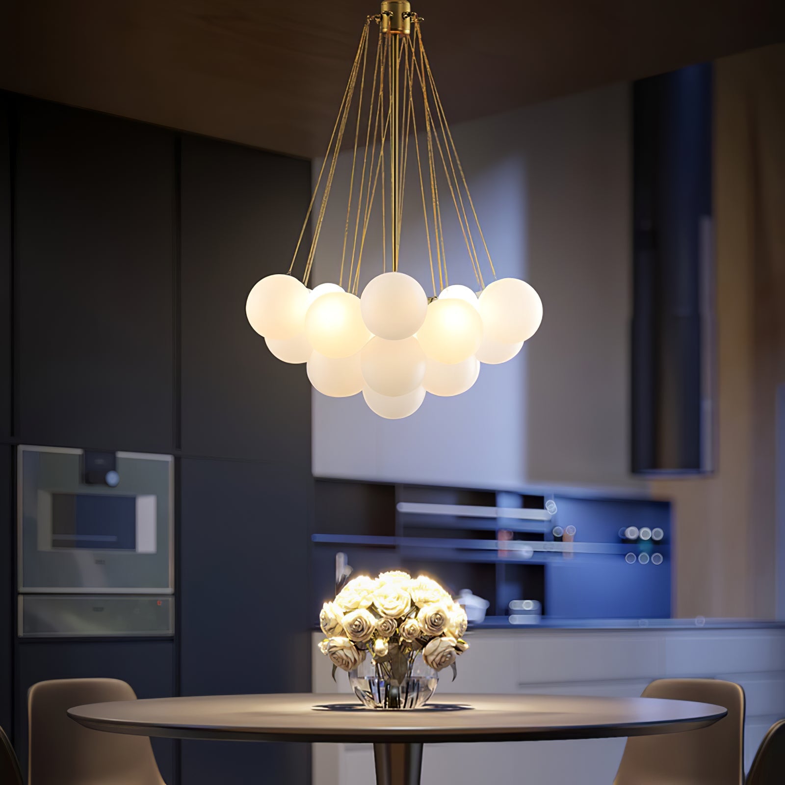 LED Bubble Chandelier Light Fixture - Modern Round Pendant for Dining Room & Living Room Decor
