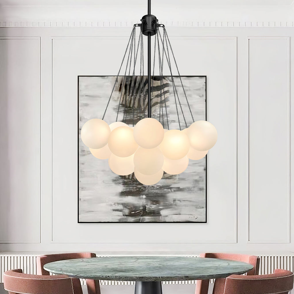 LED Bubble Chandelier Light Fixture - Modern Round Pendant for Dining Room & Living Room Decor