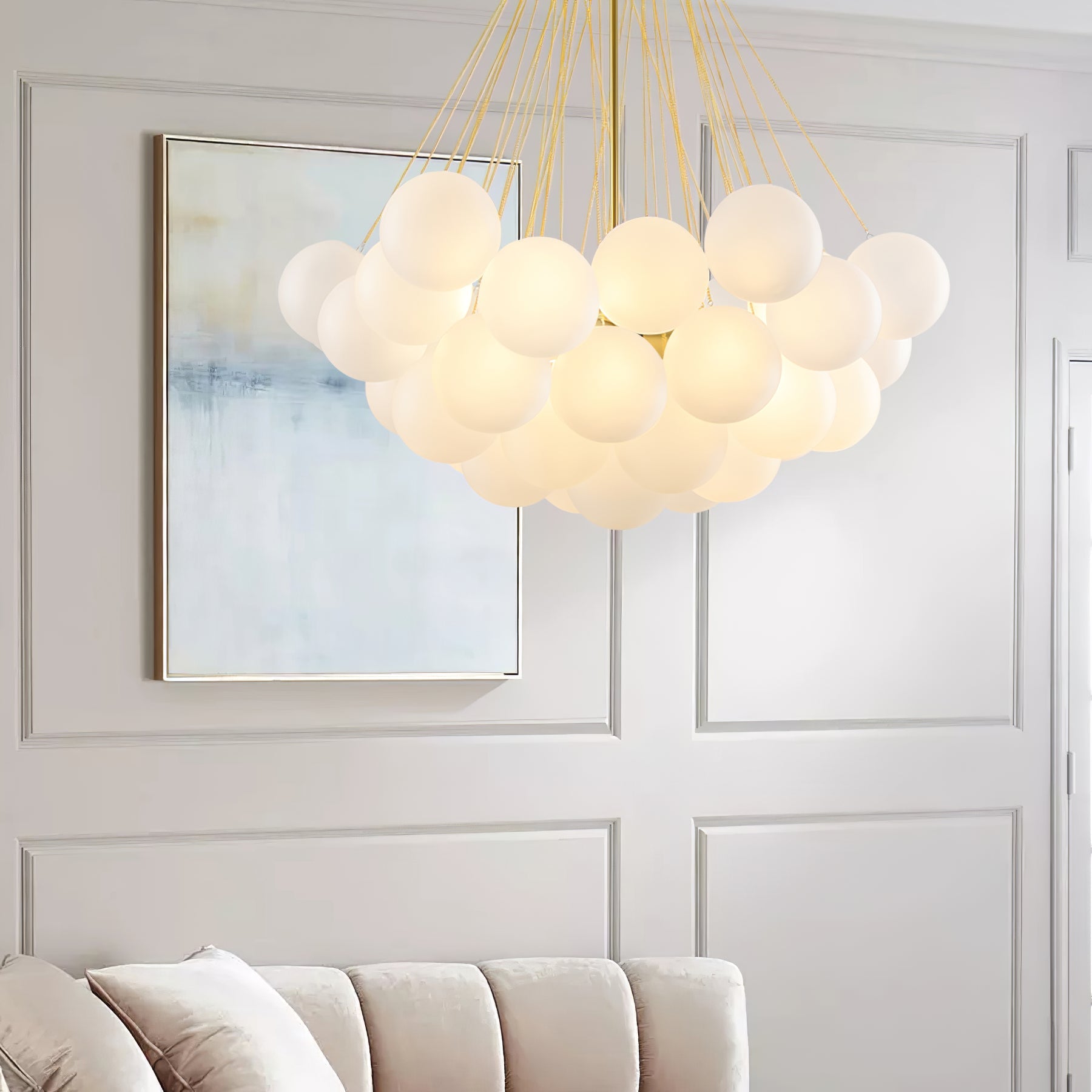 LED Bubble Chandelier Light Fixture - Modern Round Pendant for Dining Room & Living Room Decor