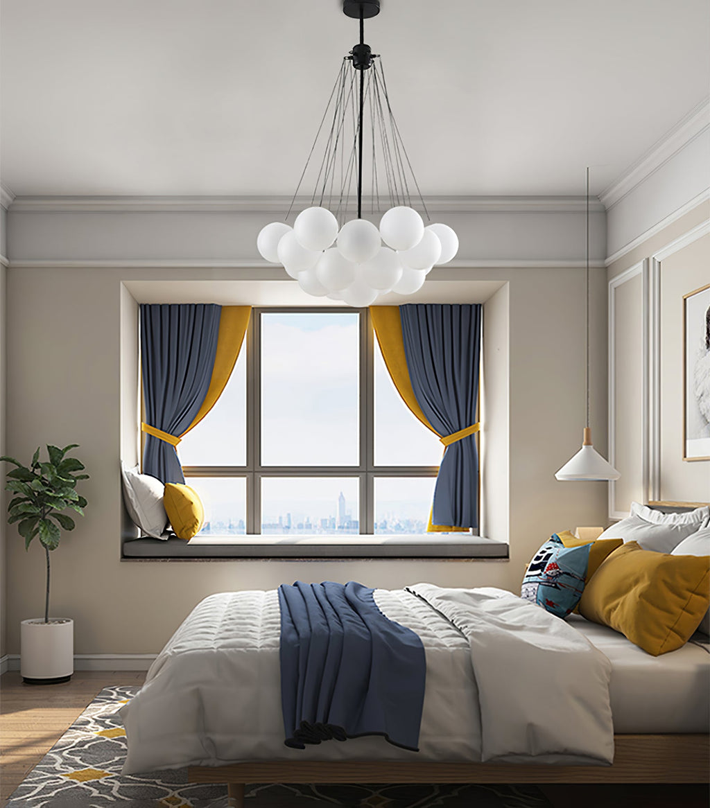 LED Bubble Chandelier Light Fixture - Modern Round Pendant for Dining Room & Living Room Decor