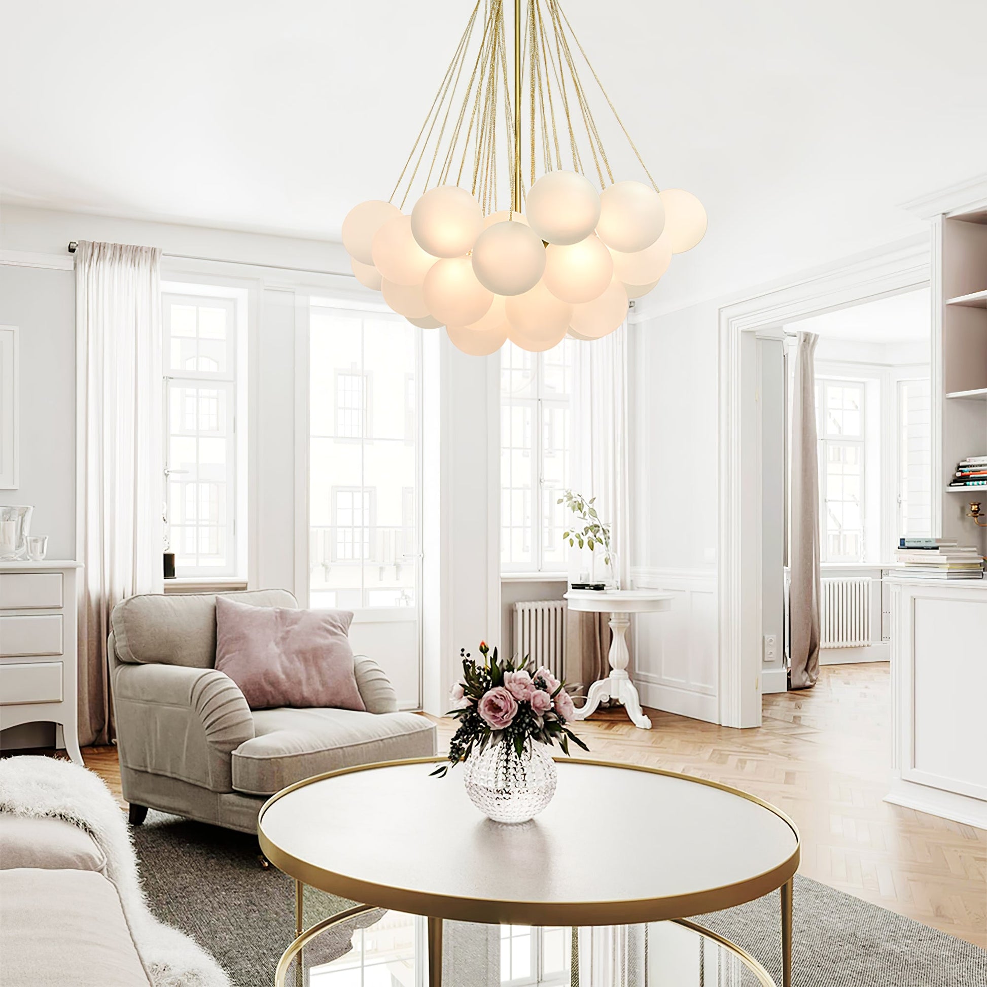 LED Bubble Chandelier Light Fixture - Modern Round Pendant for Dining Room & Living Room Decor