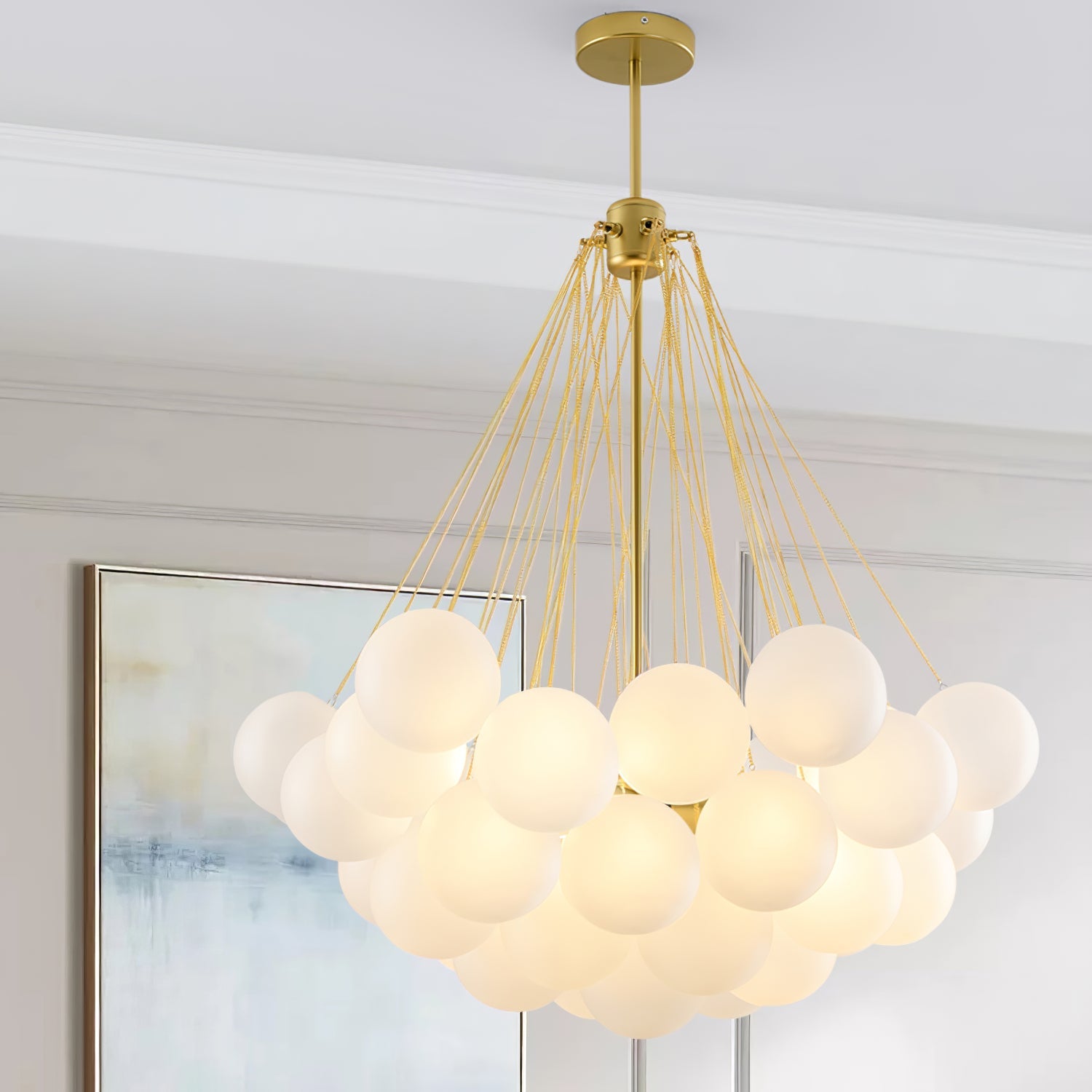 LED Bubble Chandelier Light Fixture - Modern Round Pendant for Dining Room & Living Room Decor