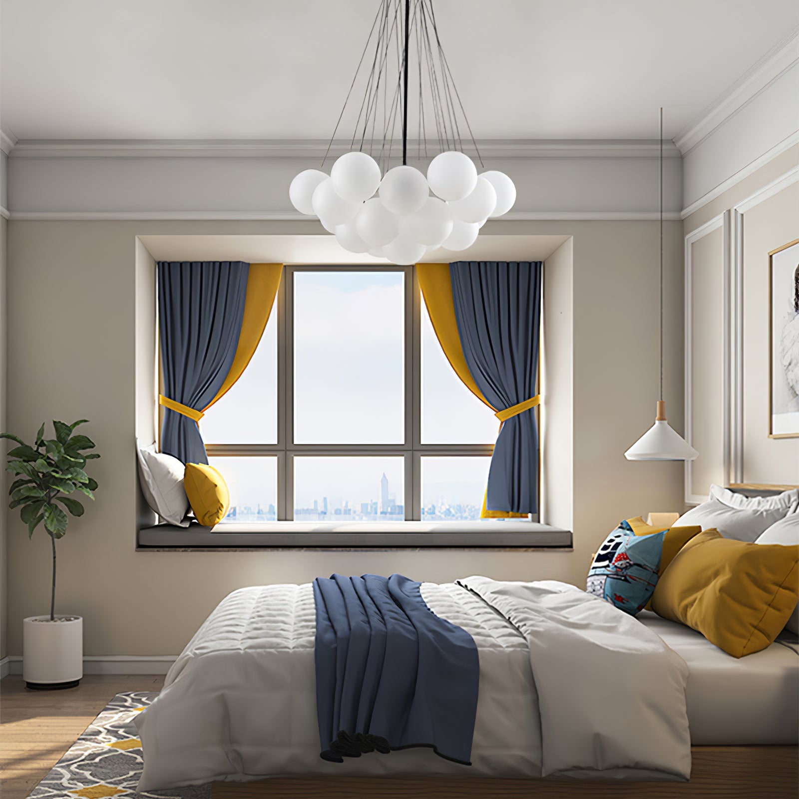 LED Bubble Chandelier Light Fixture - Modern Round Pendant for Dining Room & Living Room Decor