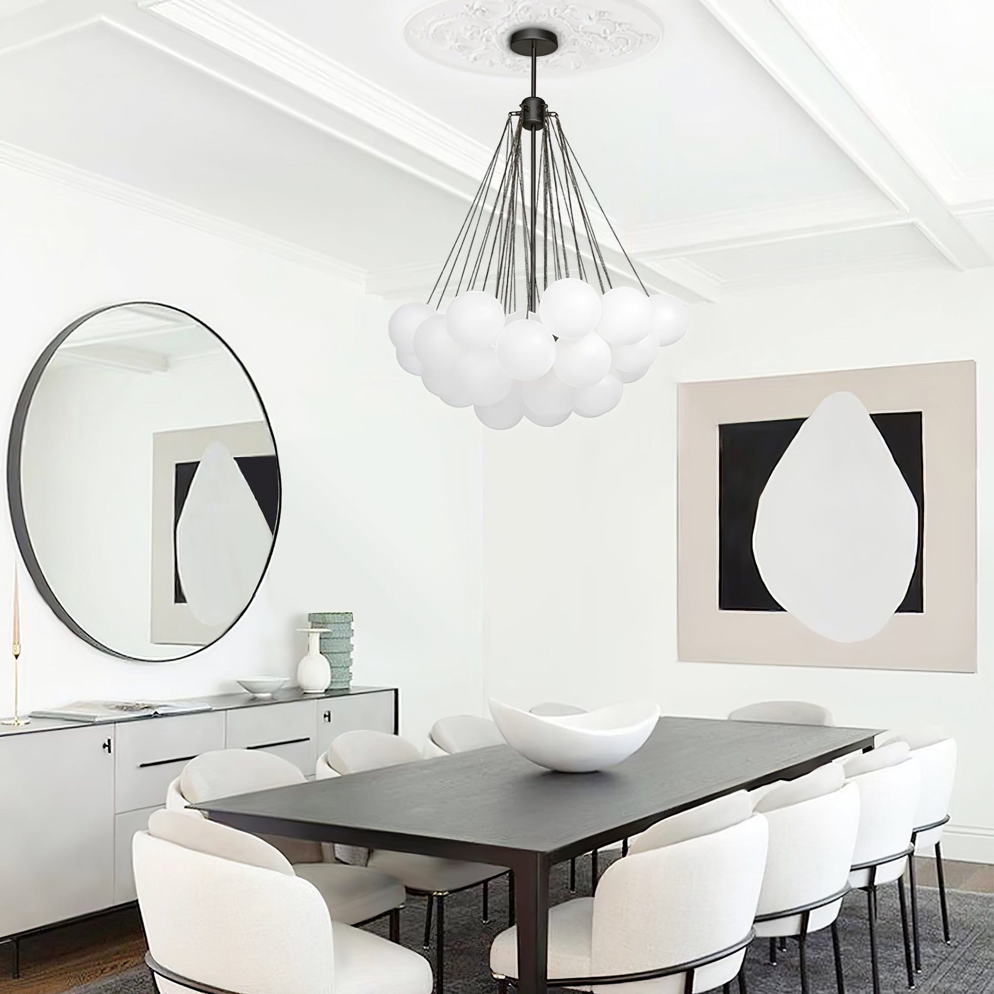 LED Bubble Chandelier Light Fixture - Modern Round Pendant for Dining Room & Living Room Decor