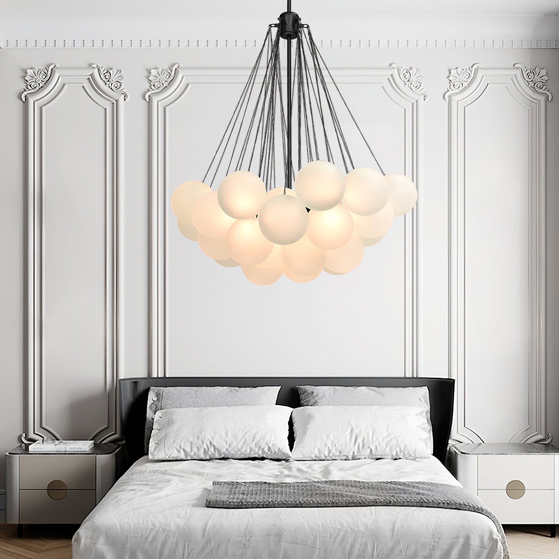 LED Bubble Chandelier Light Fixture - Modern Round Pendant for Dining Room & Living Room Decor