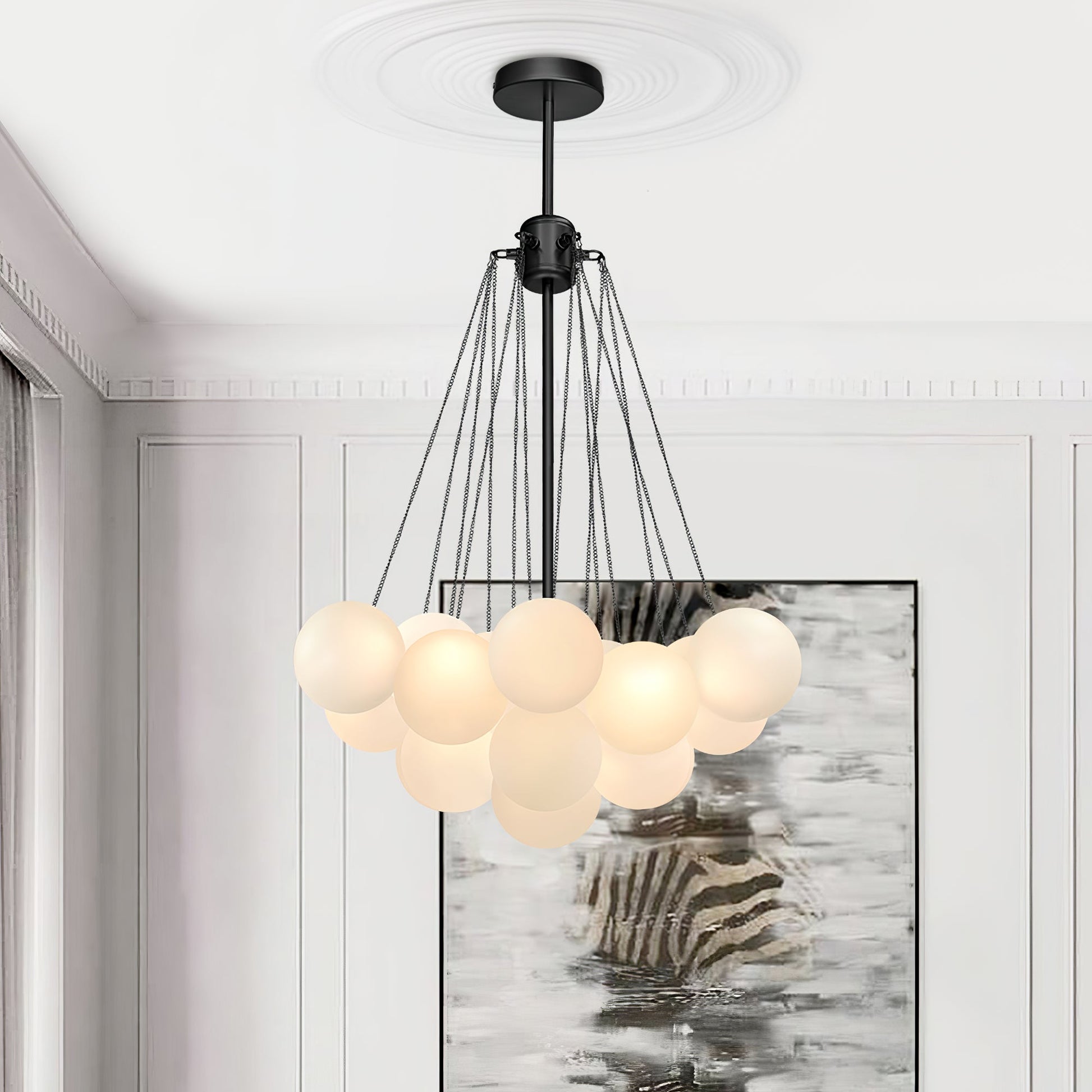 LED Bubble Chandelier Light Fixture - Modern Round Pendant for Dining Room & Living Room Decor