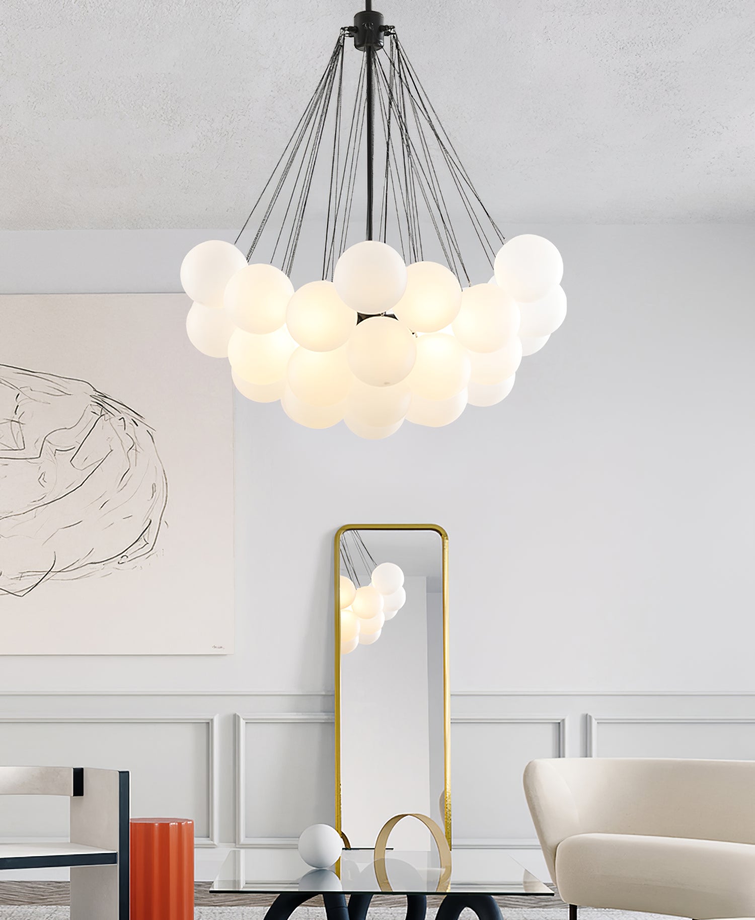 LED Bubble Chandelier Light Fixture - Modern Round Pendant for Dining Room & Living Room Decor