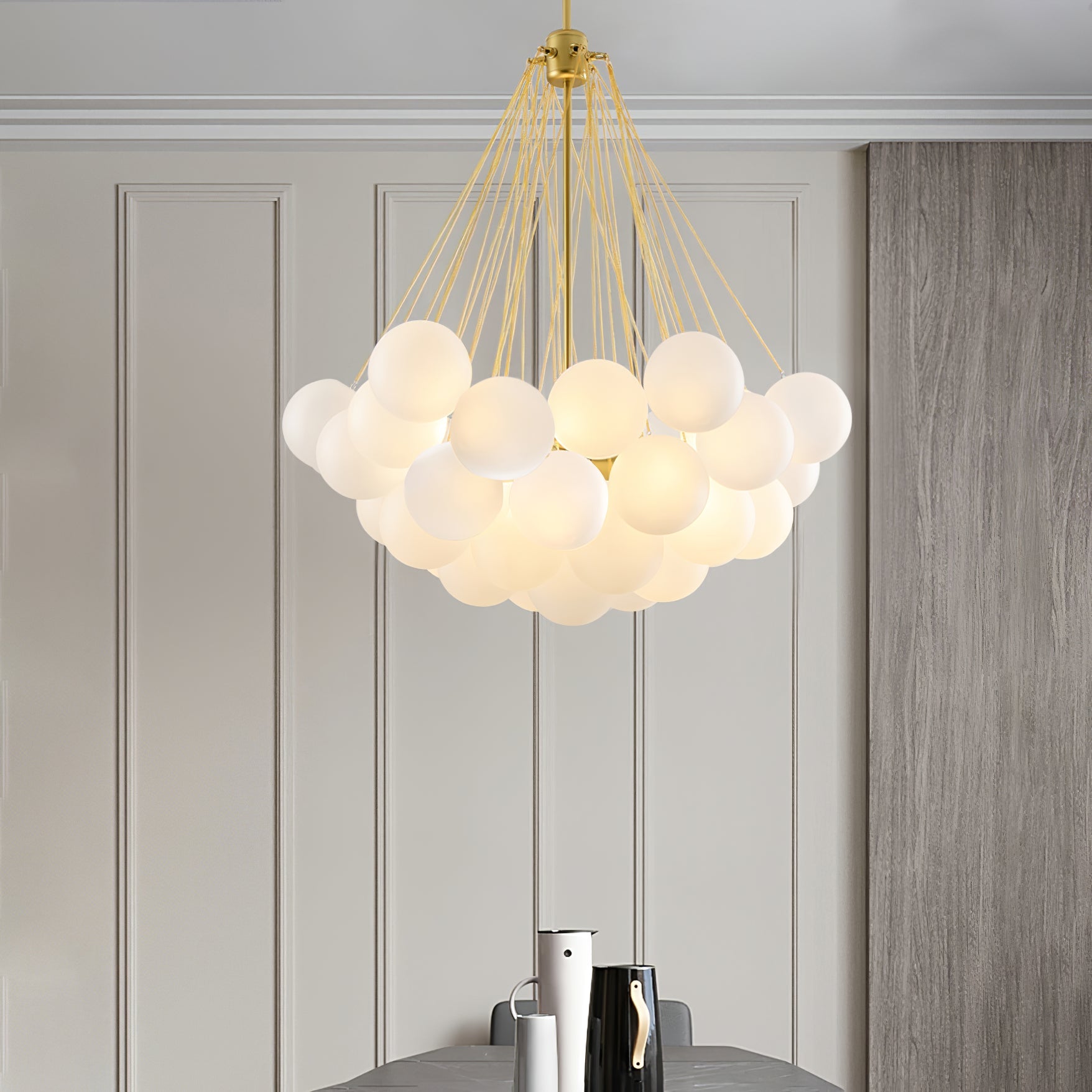 LED Bubble Chandelier Light Fixture - Modern Round Pendant for Dining Room & Living Room Decor