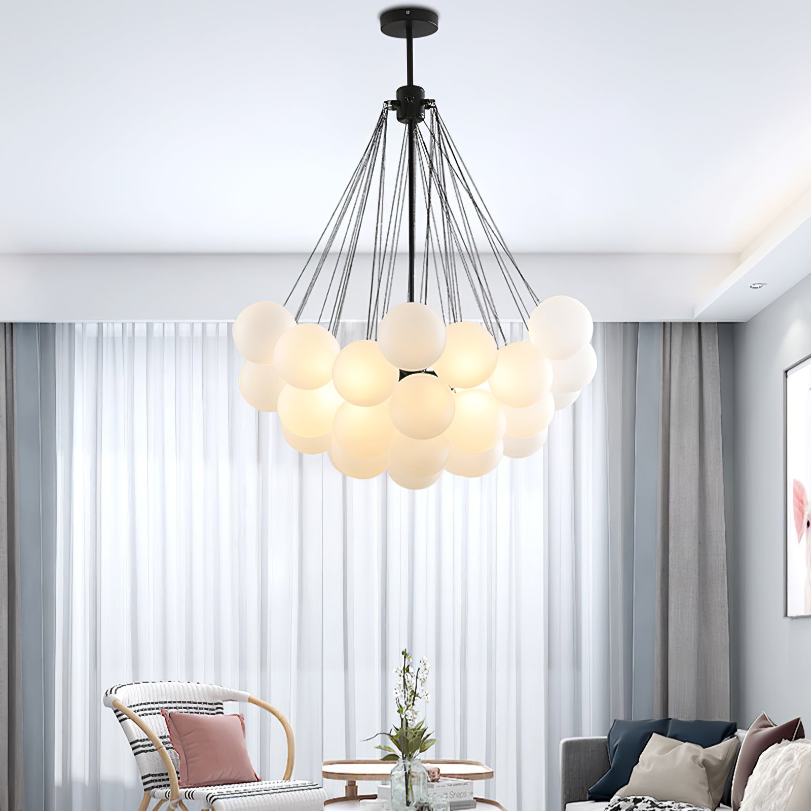 LED Bubble Chandelier Light Fixture - Modern Round Pendant for Dining Room & Living Room Decor