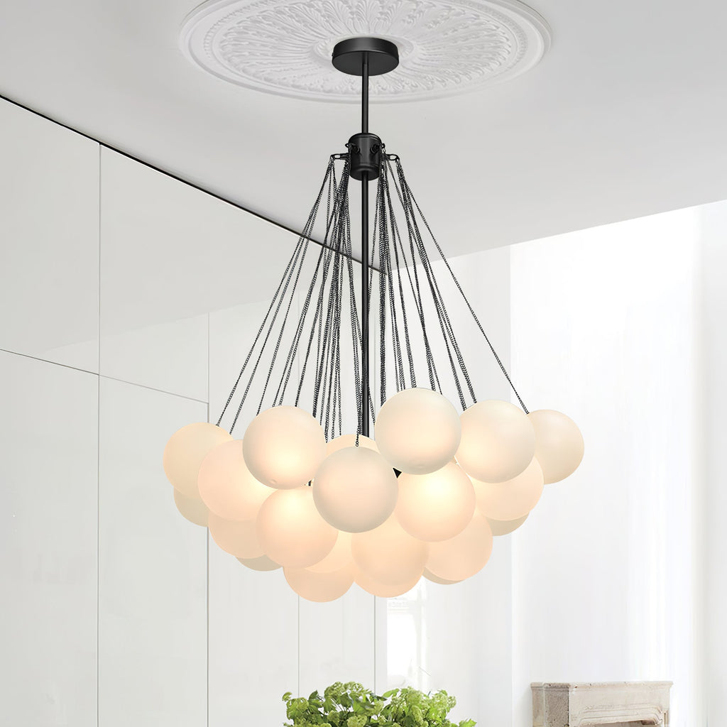 LED Bubble Chandelier Light Fixture - Modern Round Pendant for Dining Room & Living Room Decor
