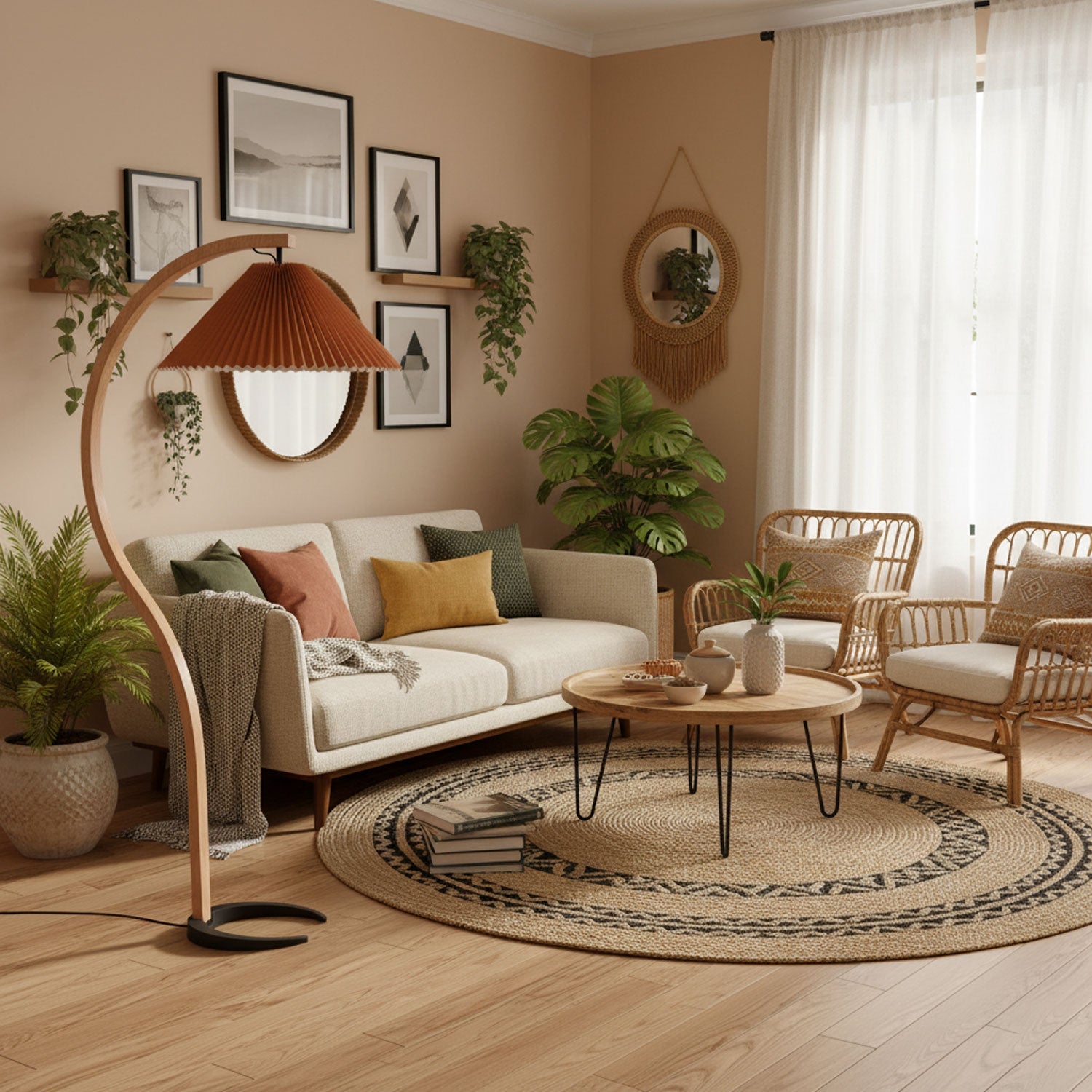 Scandinavian Floor Lamp | Beech Wood & Linen Shade in White, Beige, or Coffee for Modern Indoor Spaces