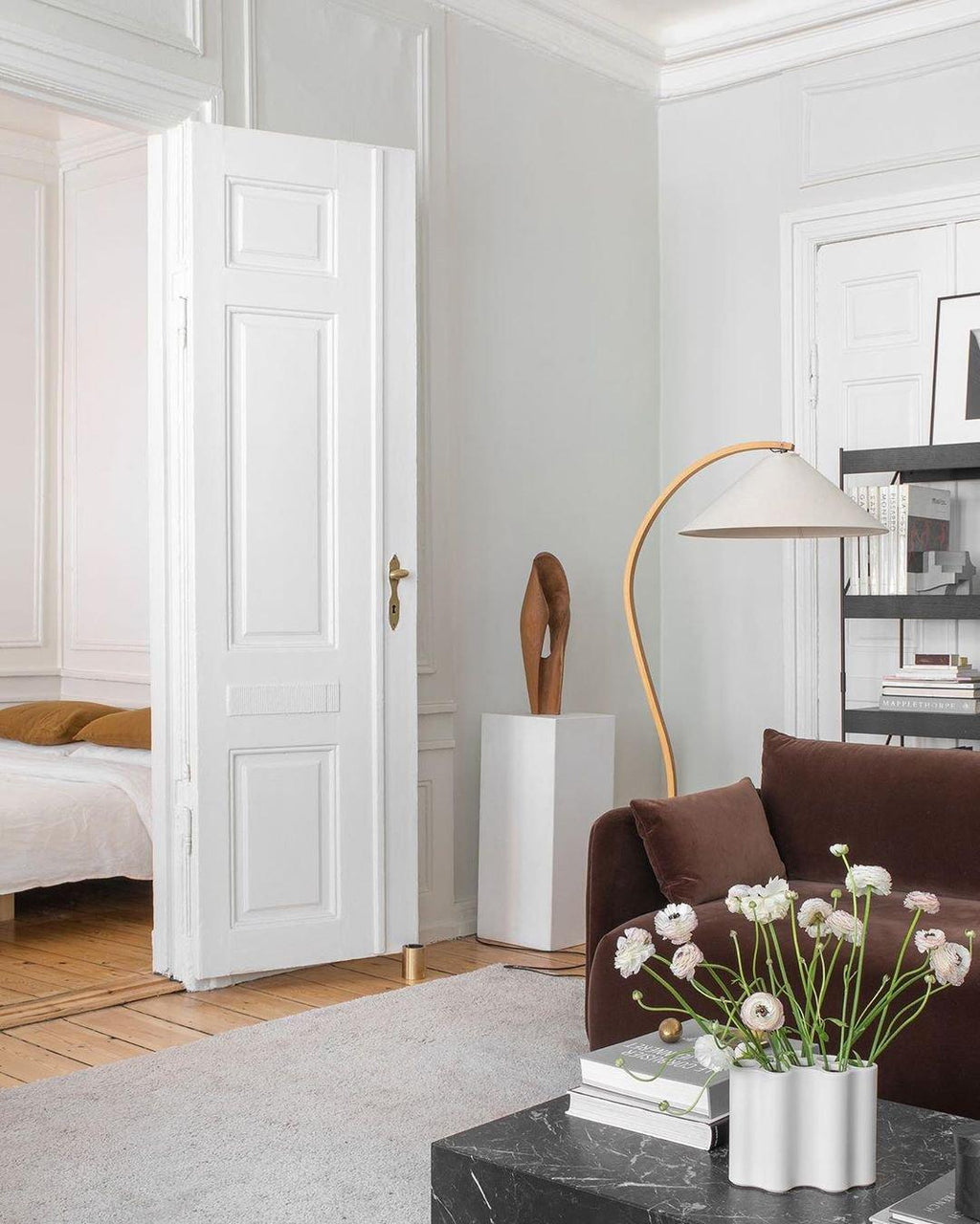 Scandinavian Floor Lamp | Beech Wood & Linen Shade in White, Beige, or Coffee for Modern Indoor Spaces
