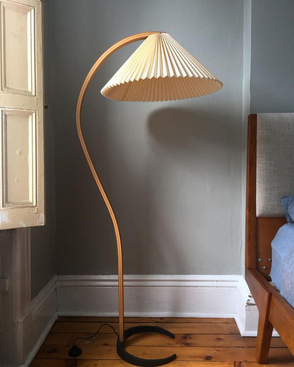 Scandinavian Floor Lamp | Beech Wood & Linen Shade in White, Beige, or Coffee for Modern Indoor Spaces