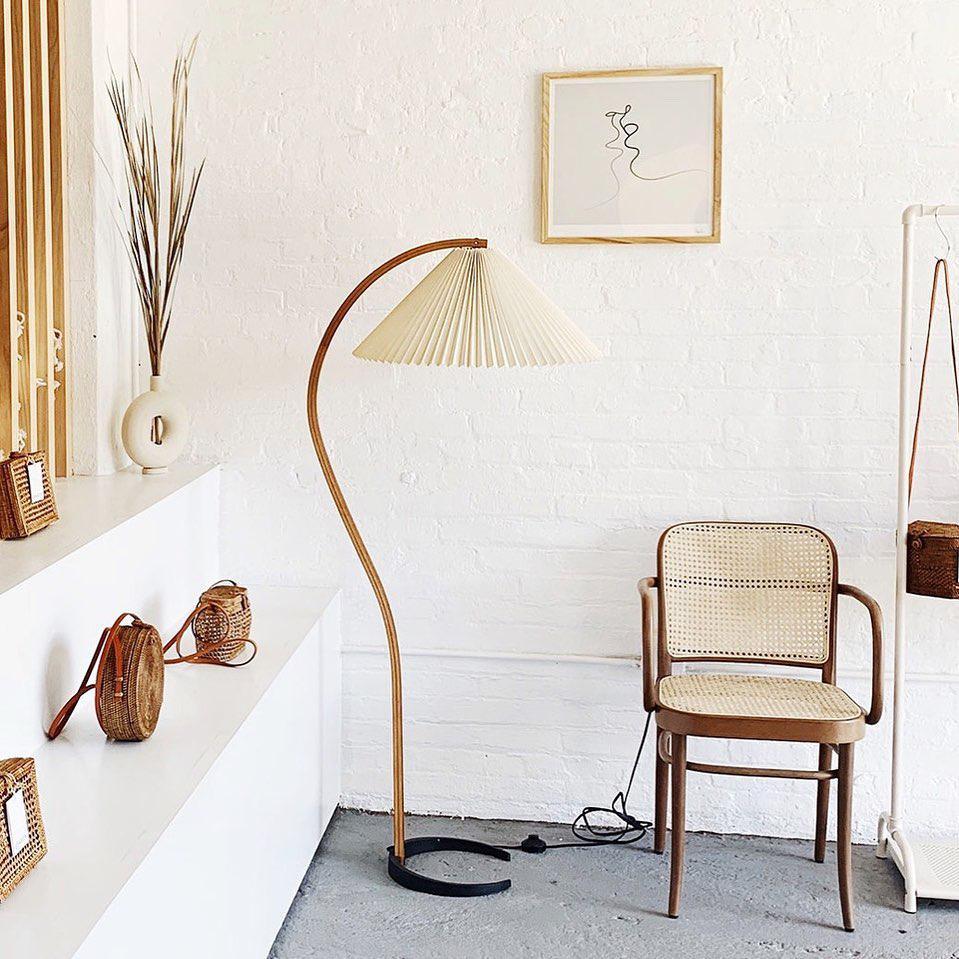Scandinavian Floor Lamp | Beech Wood & Linen Shade in White, Beige, or Coffee for Modern Indoor Spaces