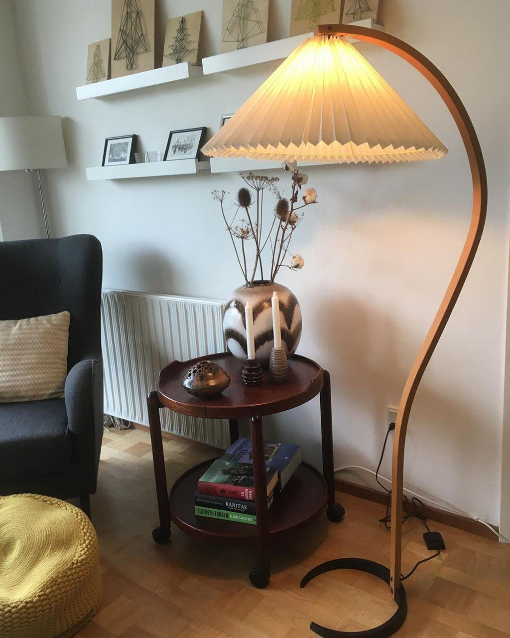 Scandinavian Floor Lamp | Beech Wood & Linen Shade in White, Beige, or Coffee for Modern Indoor Spaces