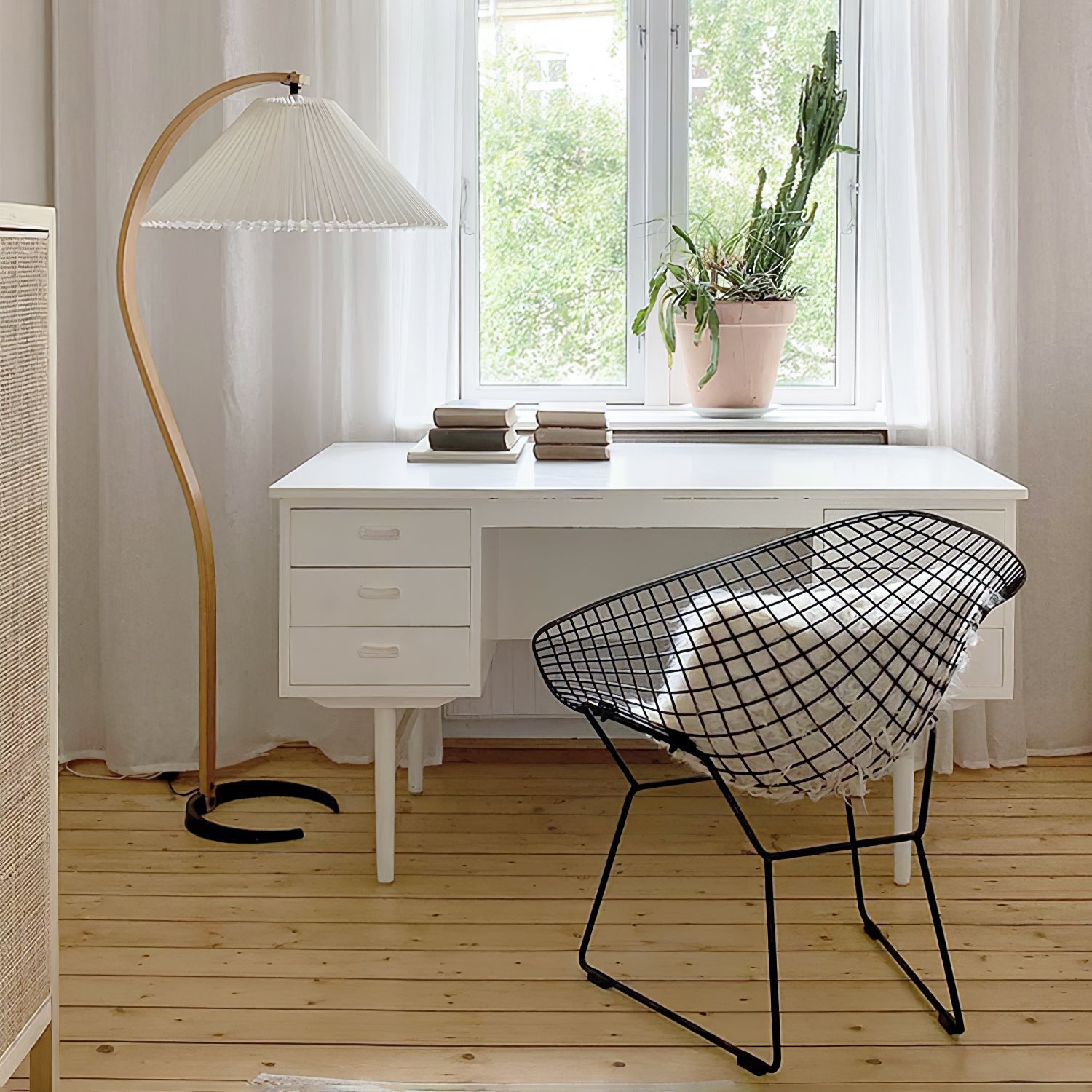 Scandinavian Floor Lamp | Beech Wood & Linen Shade in White, Beige, or Coffee for Modern Indoor Spaces