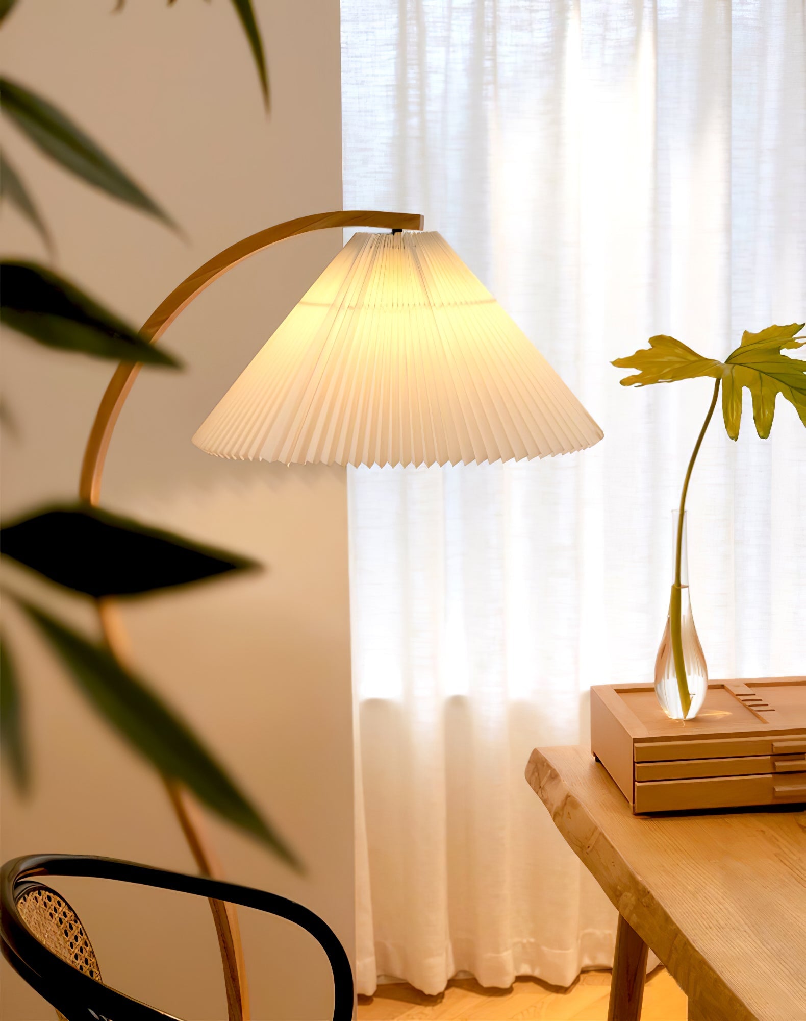 Scandinavian Floor Lamp | Beech Wood & Linen Shade in White, Beige, or Coffee for Modern Indoor Spaces