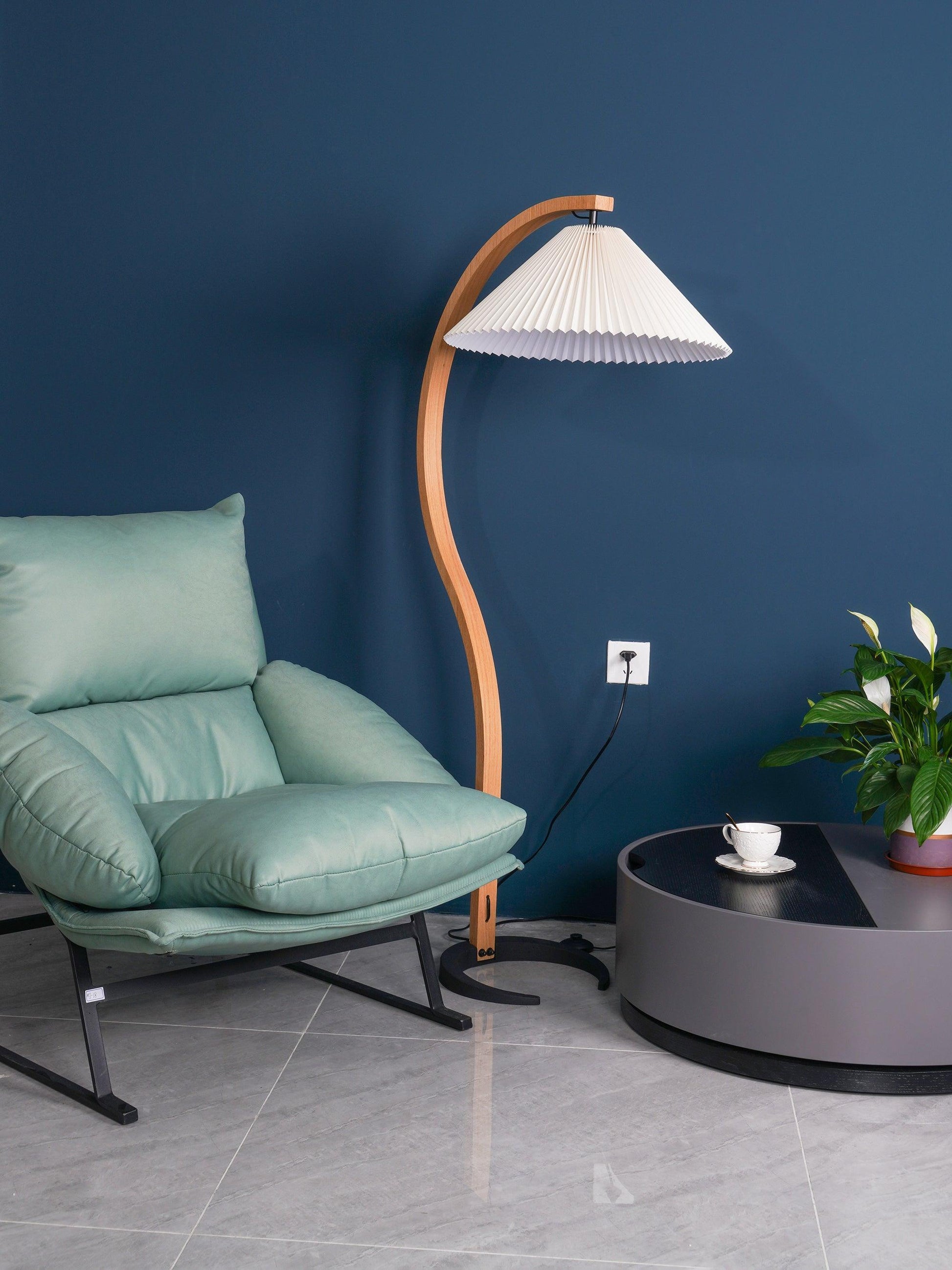 Scandinavian Floor Lamp | Beech Wood & Linen Shade in White, Beige, or Coffee for Modern Indoor Spaces