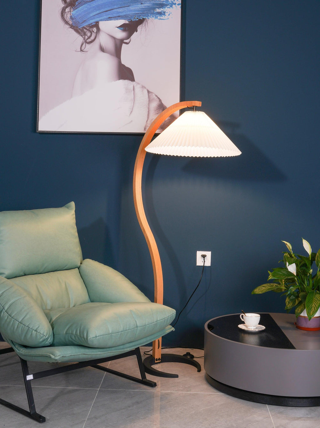 Scandinavian Floor Lamp | Beech Wood & Linen Shade in White, Beige, or Coffee for Modern Indoor Spaces