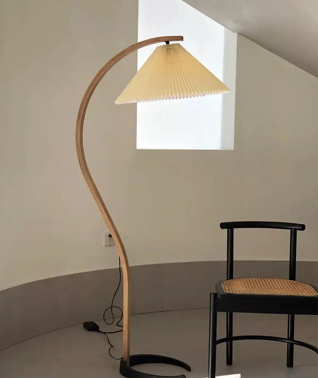 Scandinavian Floor Lamp | Beech Wood & Linen Shade in White, Beige, or Coffee for Modern Indoor Spaces