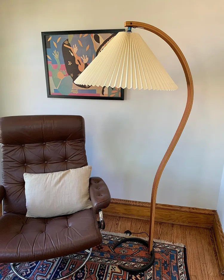 Scandinavian Floor Lamp | Beech Wood & Linen Shade in White, Beige, or Coffee for Modern Indoor Spaces