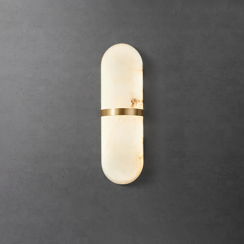 Alabaster Wall Light Fixture | Hand-Carved Natural Stone with Warm LED, Black or Brass Finish for Modern Indoor Accent Lighting