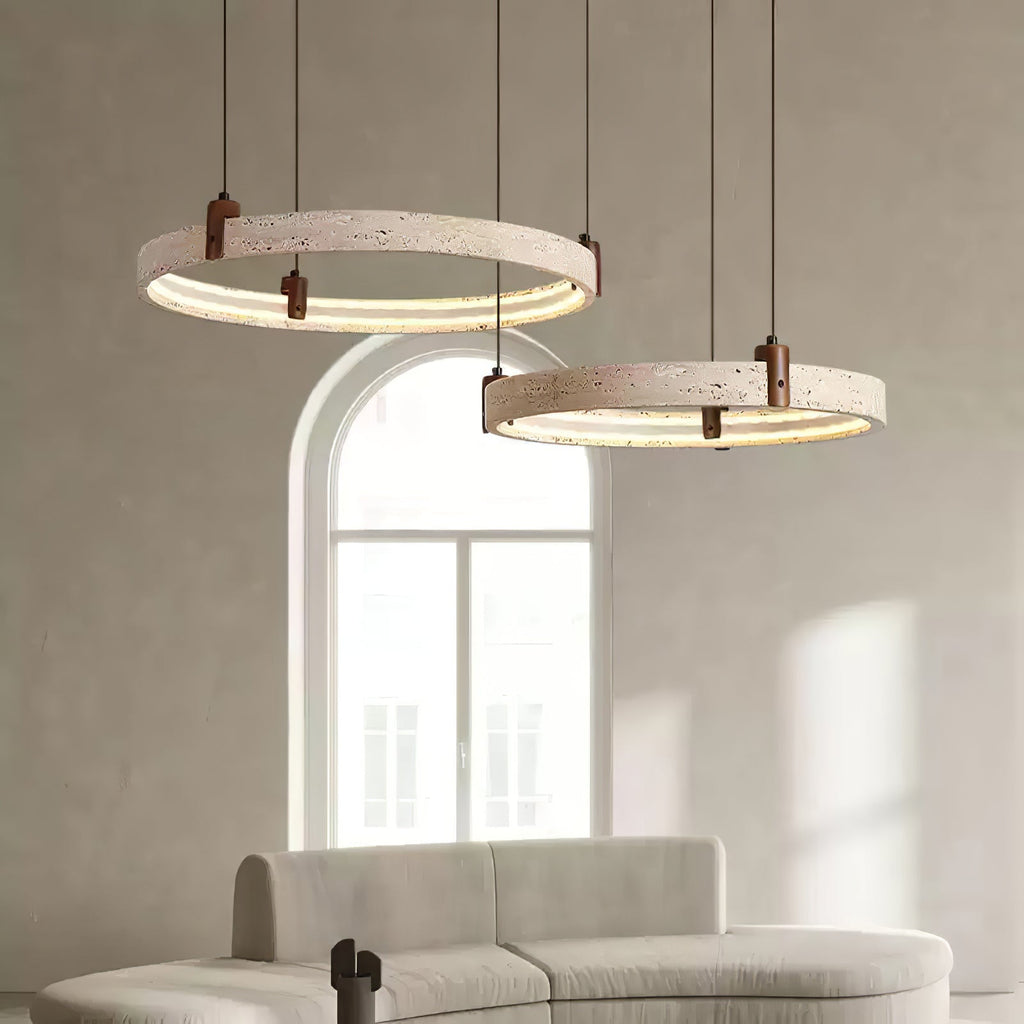 Travertine Chandelier Light Fixture - Modern Celestial Design for Living Room & Dining Room Decor