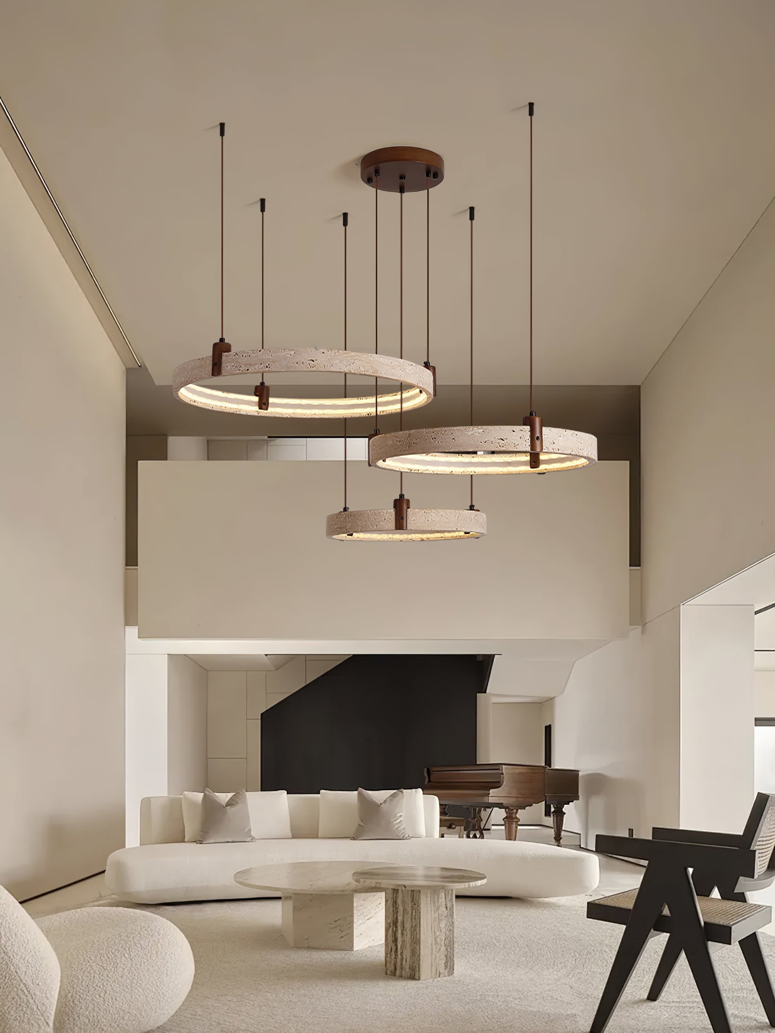 Travertine Chandelier Light Fixture - Modern Celestial Design for Living Room & Dining Room Decor