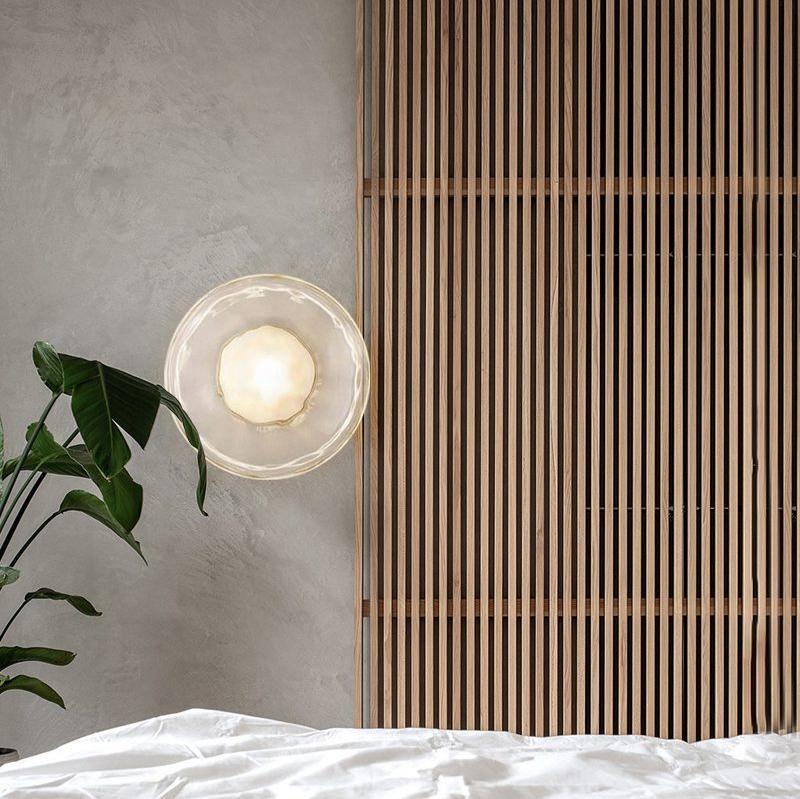 Glass Wall Sconce Light with Nordic Round Design for Bedroom, Living Room & Hallway Accent Lighting