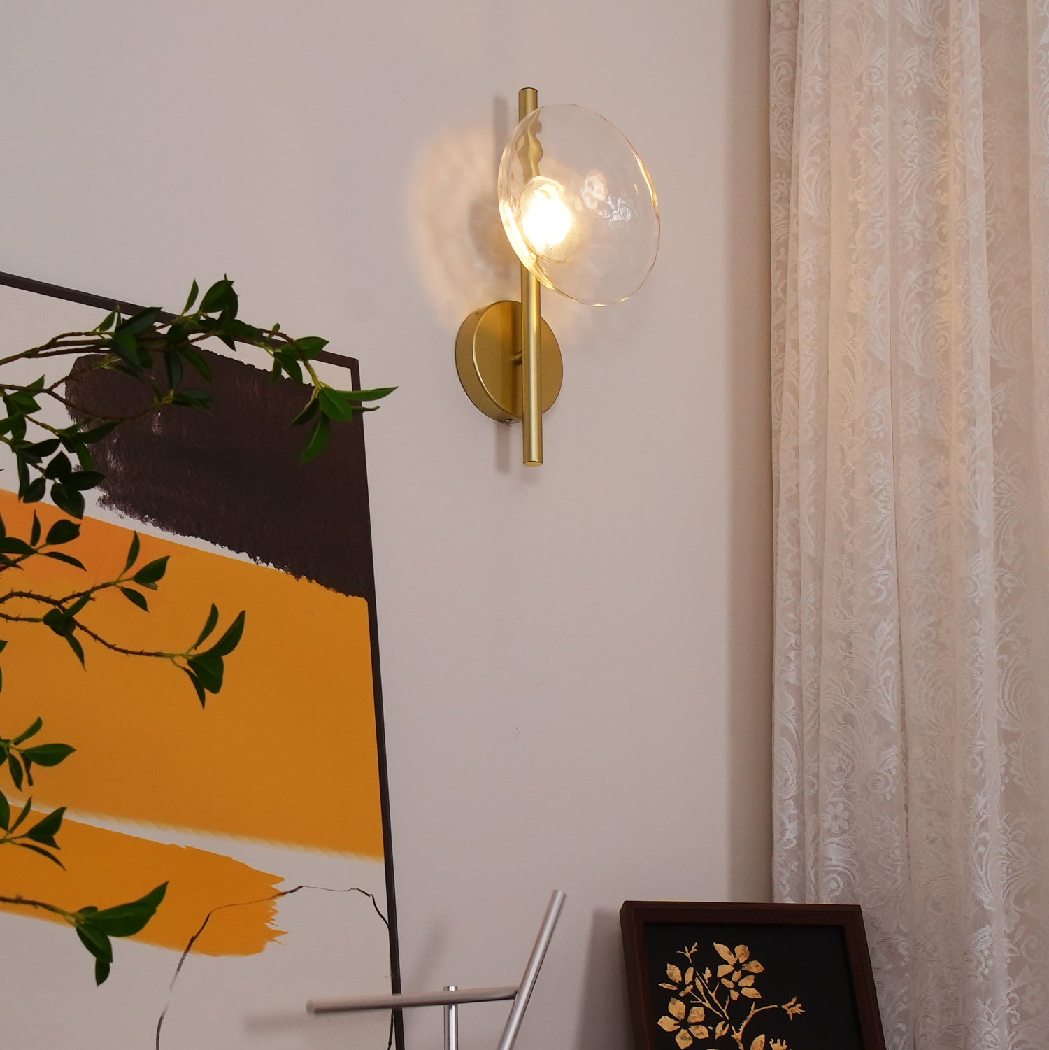 Glass Wall Sconce Light with Nordic Round Design for Bedroom, Living Room & Hallway Accent Lighting