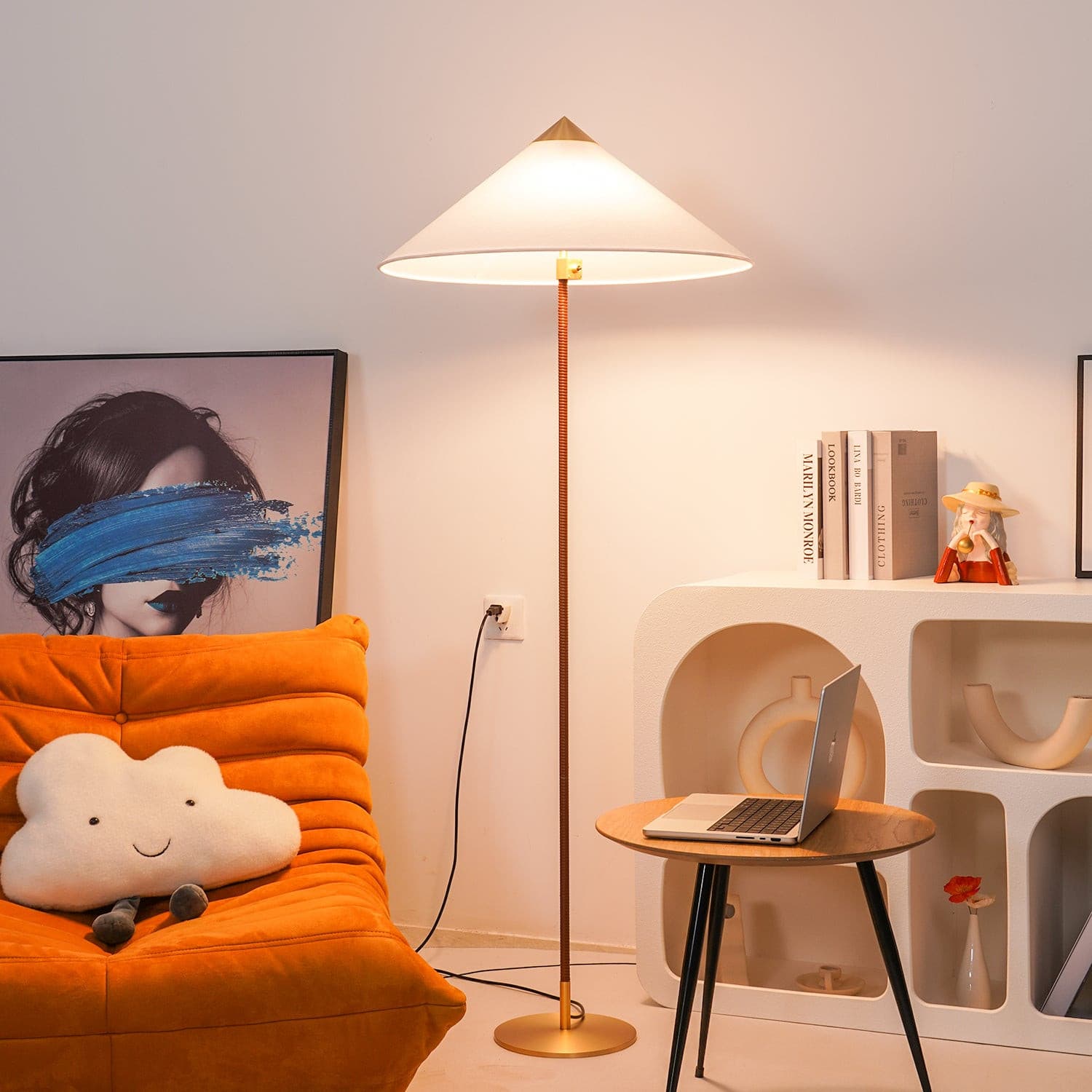 LED Chinese Hat Floor Lamp with Adjustable Height for Living Room & Bedroom Lighting