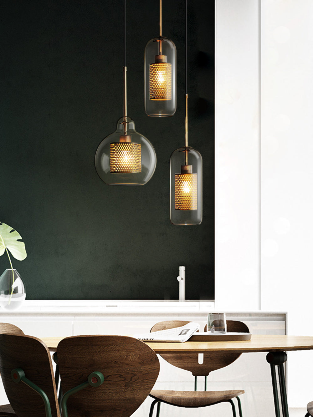 Glass Pendant Light Fixture - Modern Chiswick Design for Kitchen Island & Dining Room Lighting