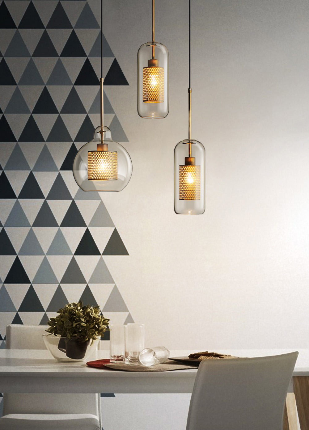 Glass Pendant Light Fixture - Modern Chiswick Design for Kitchen Island & Dining Room Lighting