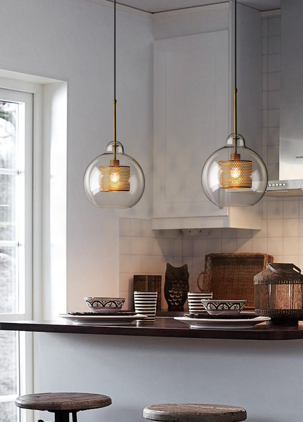 Glass Pendant Light Fixture - Modern Chiswick Design for Kitchen Island & Dining Room Lighting