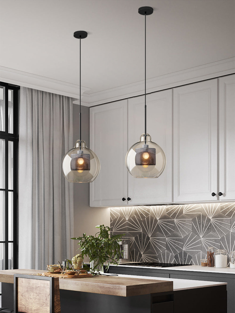 Glass Pendant Light Fixture - Modern Chiswick Design for Kitchen Island & Dining Room Lighting