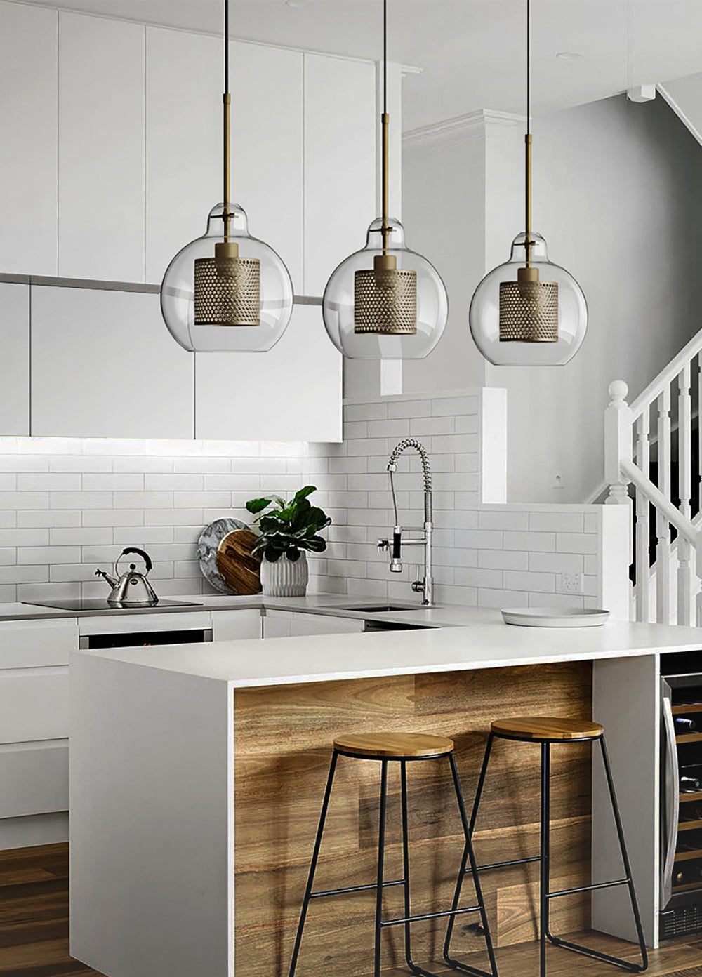 Glass Pendant Light Fixture - Modern Chiswick Design for Kitchen Island & Dining Room Lighting