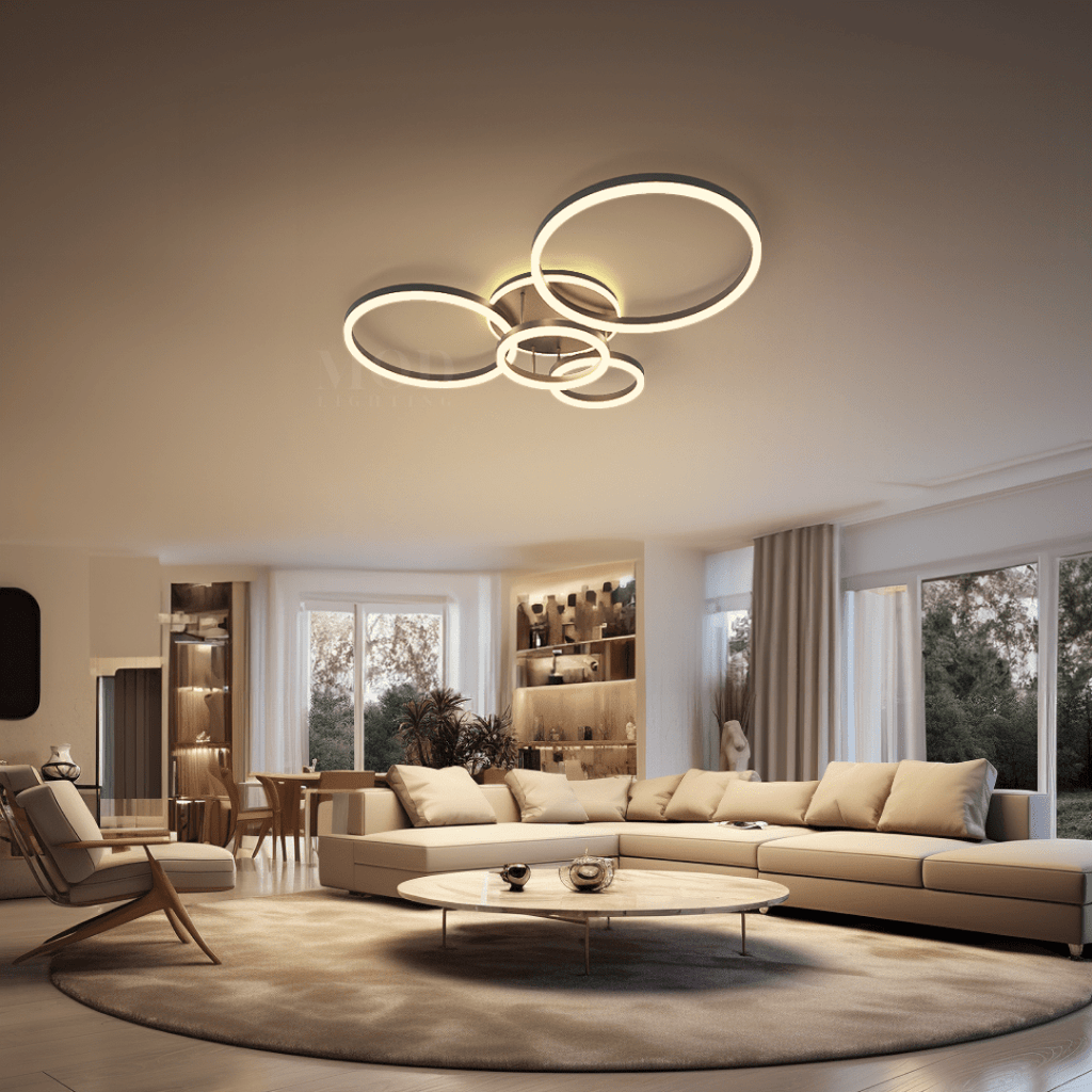 Modern LED Ceiling Light Fixture | Customizable 2–6 Ring Design in Gold or Black for Living Room, Bedroom or Hallway