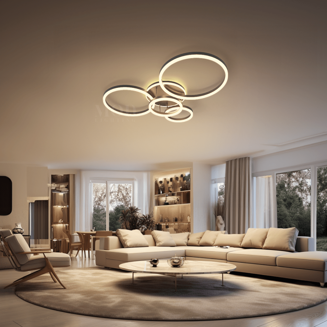 Modern LED Ceiling Light Fixture | Customizable 2–6 Ring Design in Gold or Black for Living Room, Bedroom or Hallway
