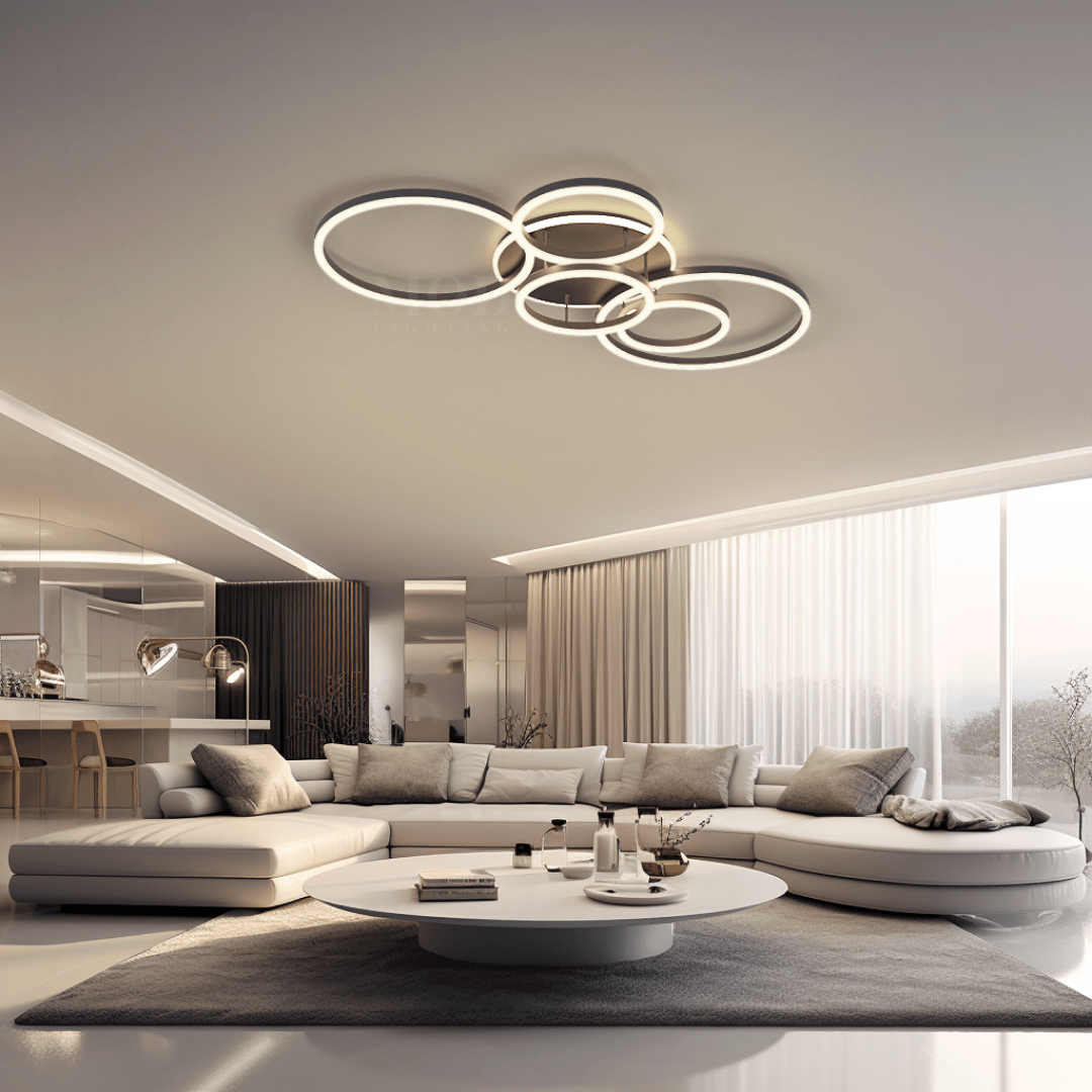 Modern LED Ceiling Light Fixture | Customizable 2–6 Ring Design in Gold or Black for Living Room, Bedroom or Hallway