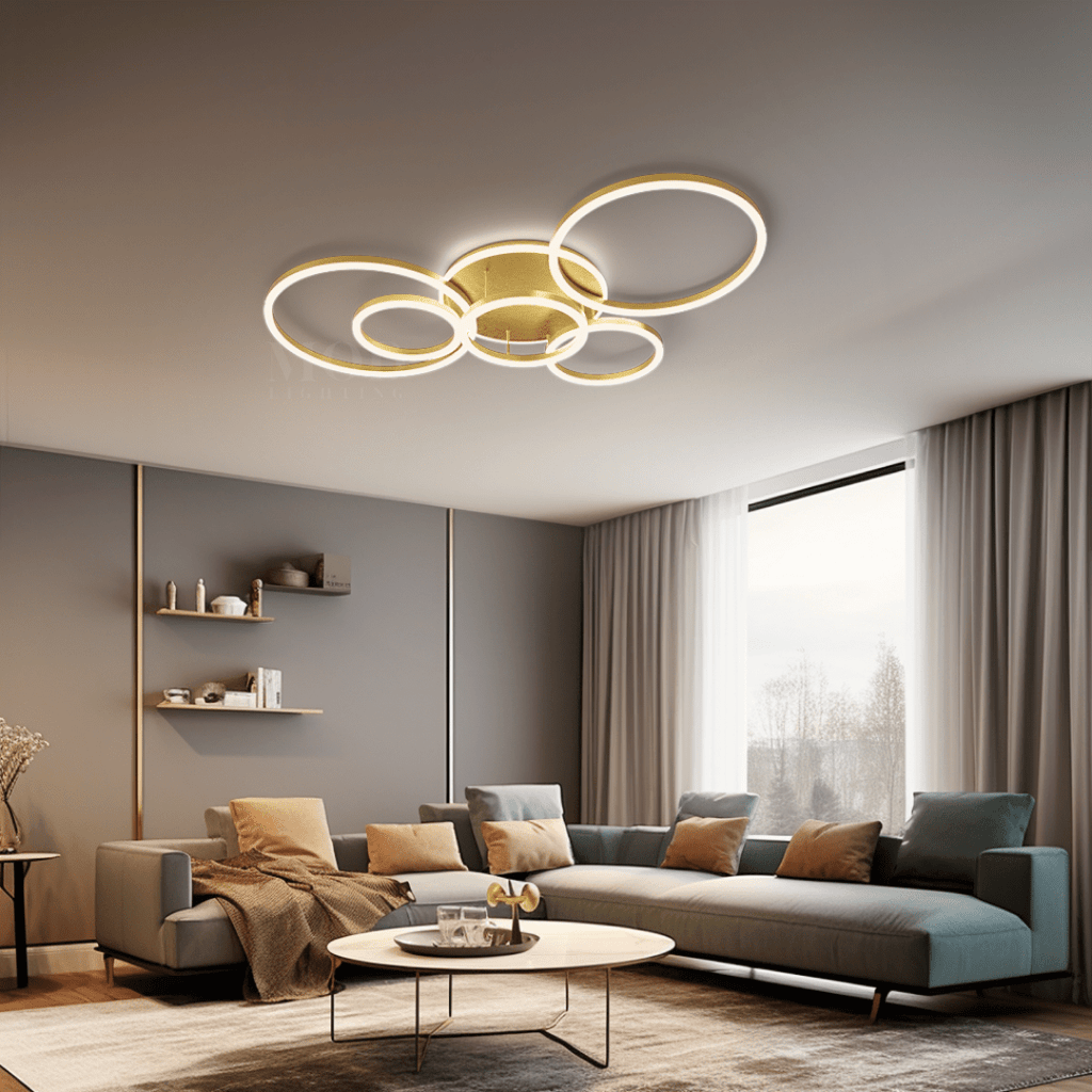 Modern LED Ceiling Light Fixture | Customizable 2–6 Ring Design in Gold or Black for Living Room, Bedroom or Hallway
